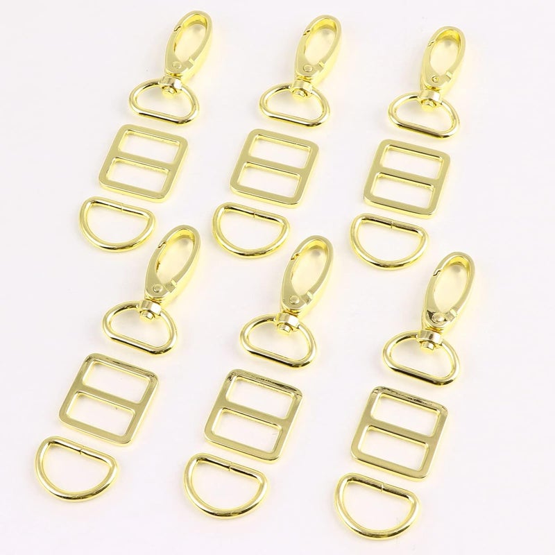 PECMER 3/4 Inch Purse Hardware for Bag Making 18 Pcs Swivel Clasp Swivel Clasp Hooks Keychain Clip Purse Strap Chains Hardware D Rings for Purse Buckle Straps 20mm Gold - Image 1